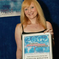 Rebecca Appleton wins the 2005 Student Journalism Award for online journalism